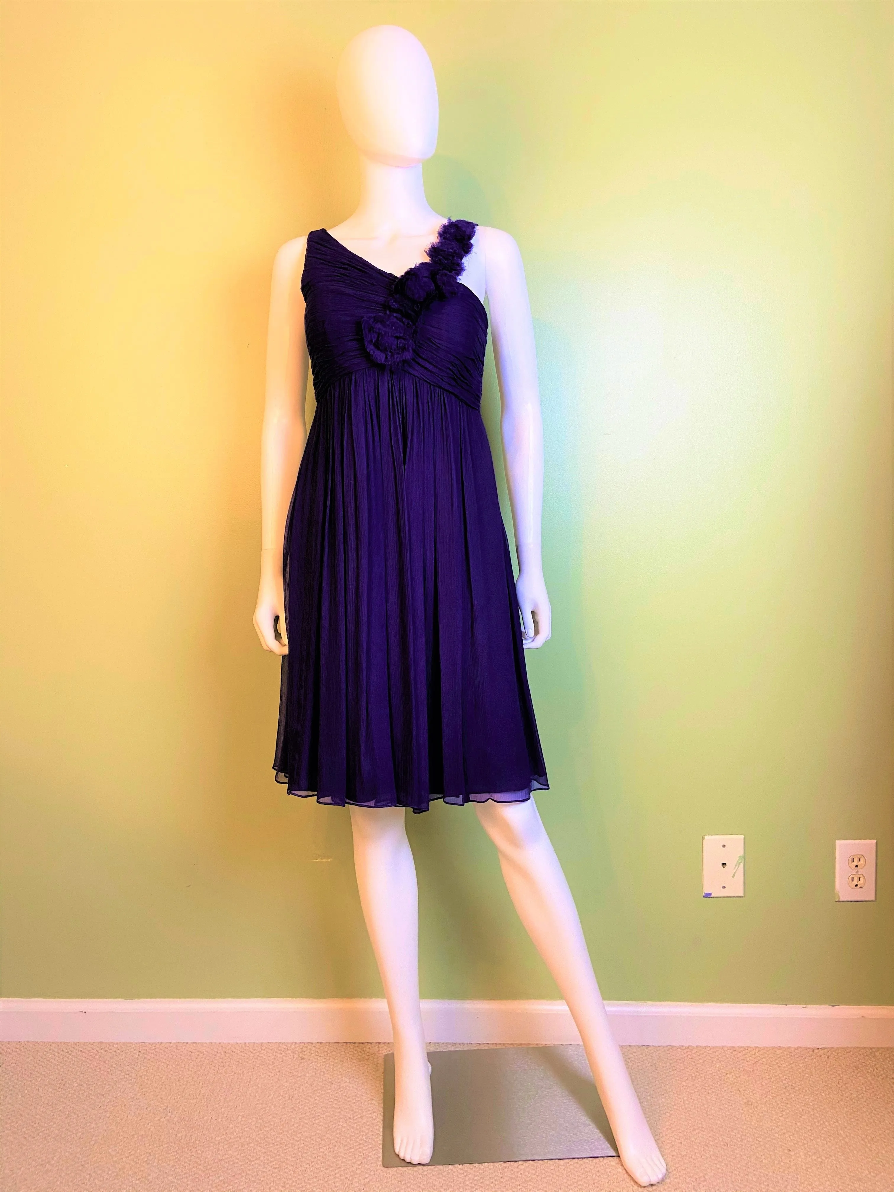 Maggy London Purple Silk Pleated Asymetrical Dress