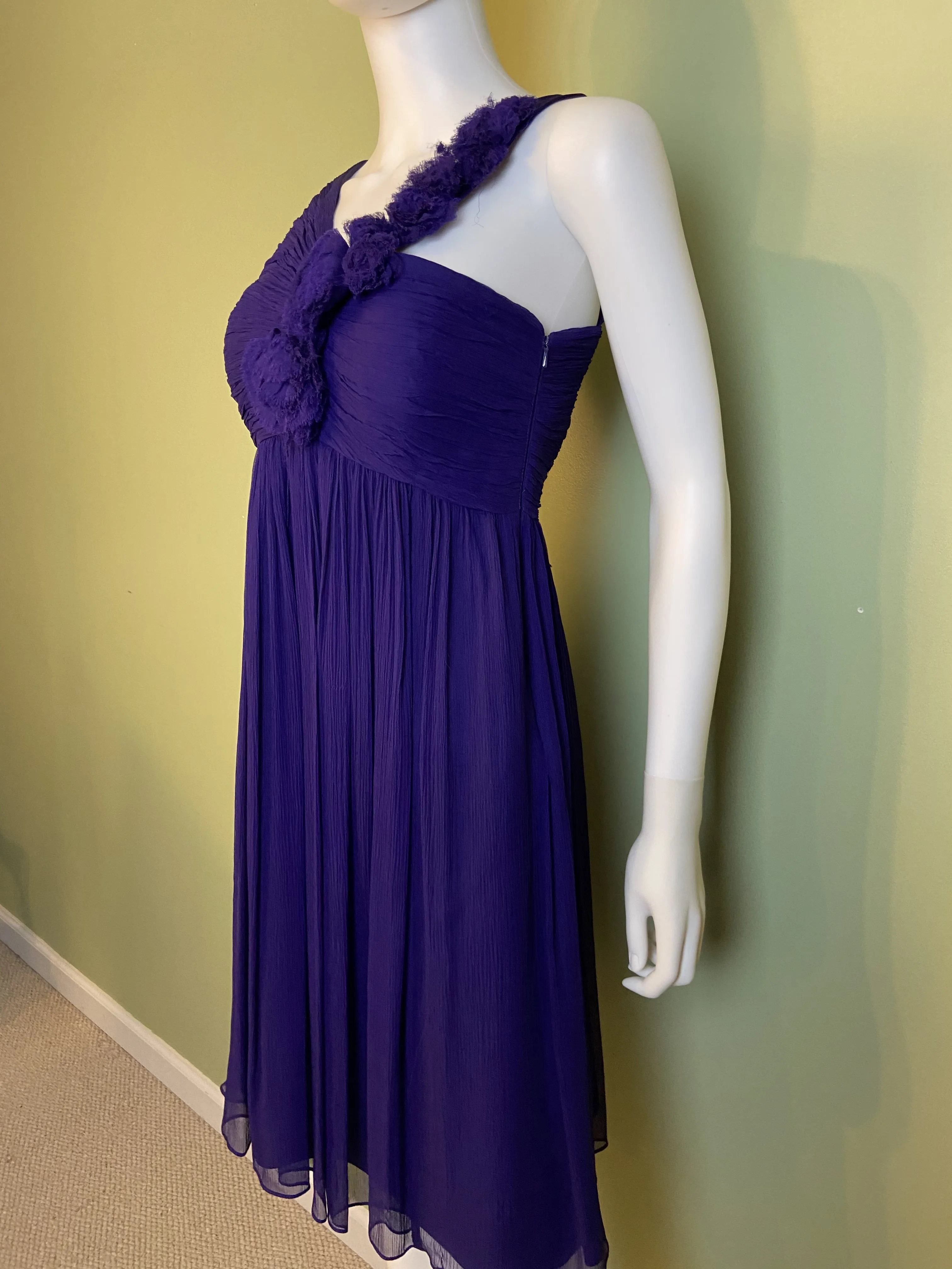 Maggy London Purple Silk Pleated Asymetrical Dress