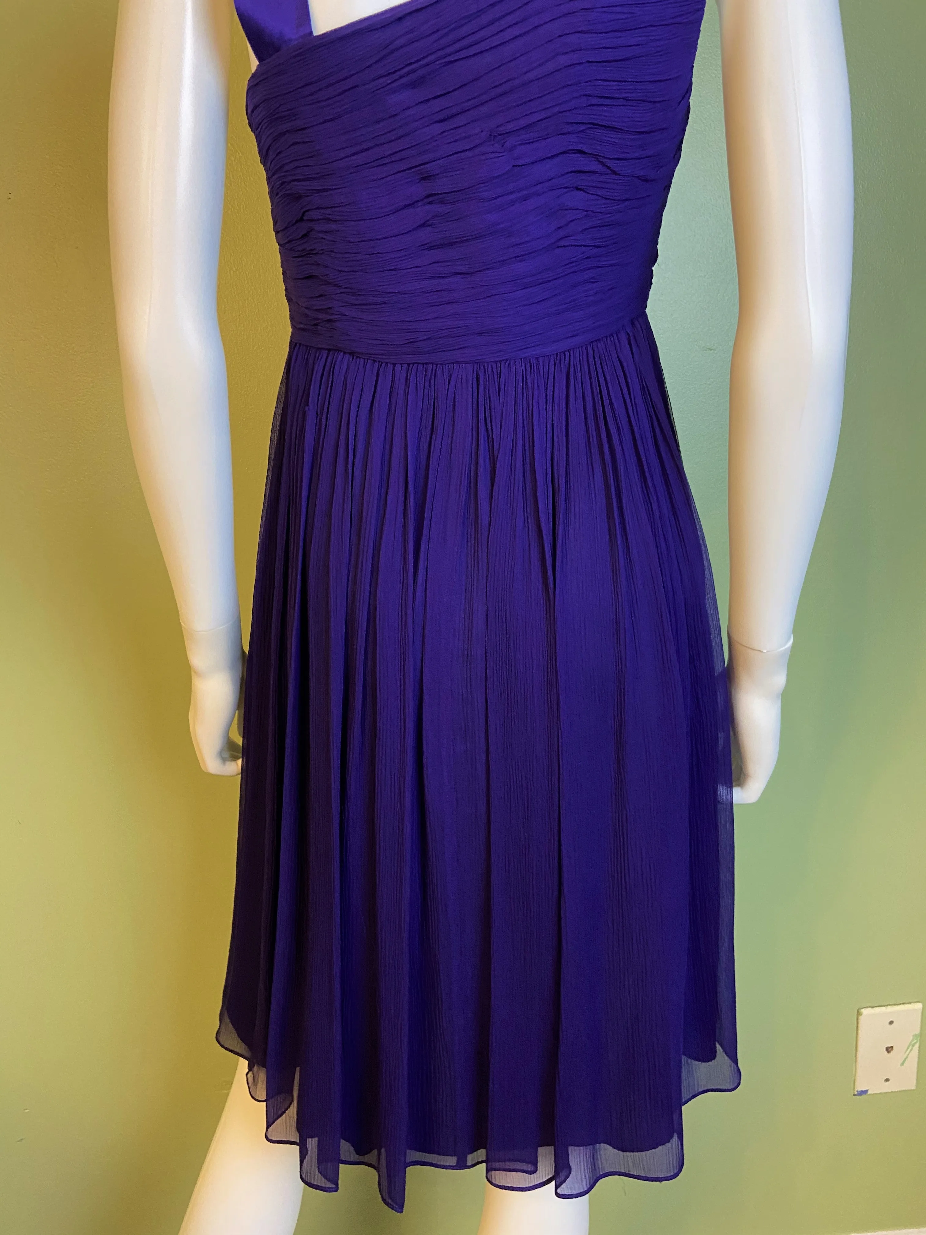 Maggy London Purple Silk Pleated Asymetrical Dress