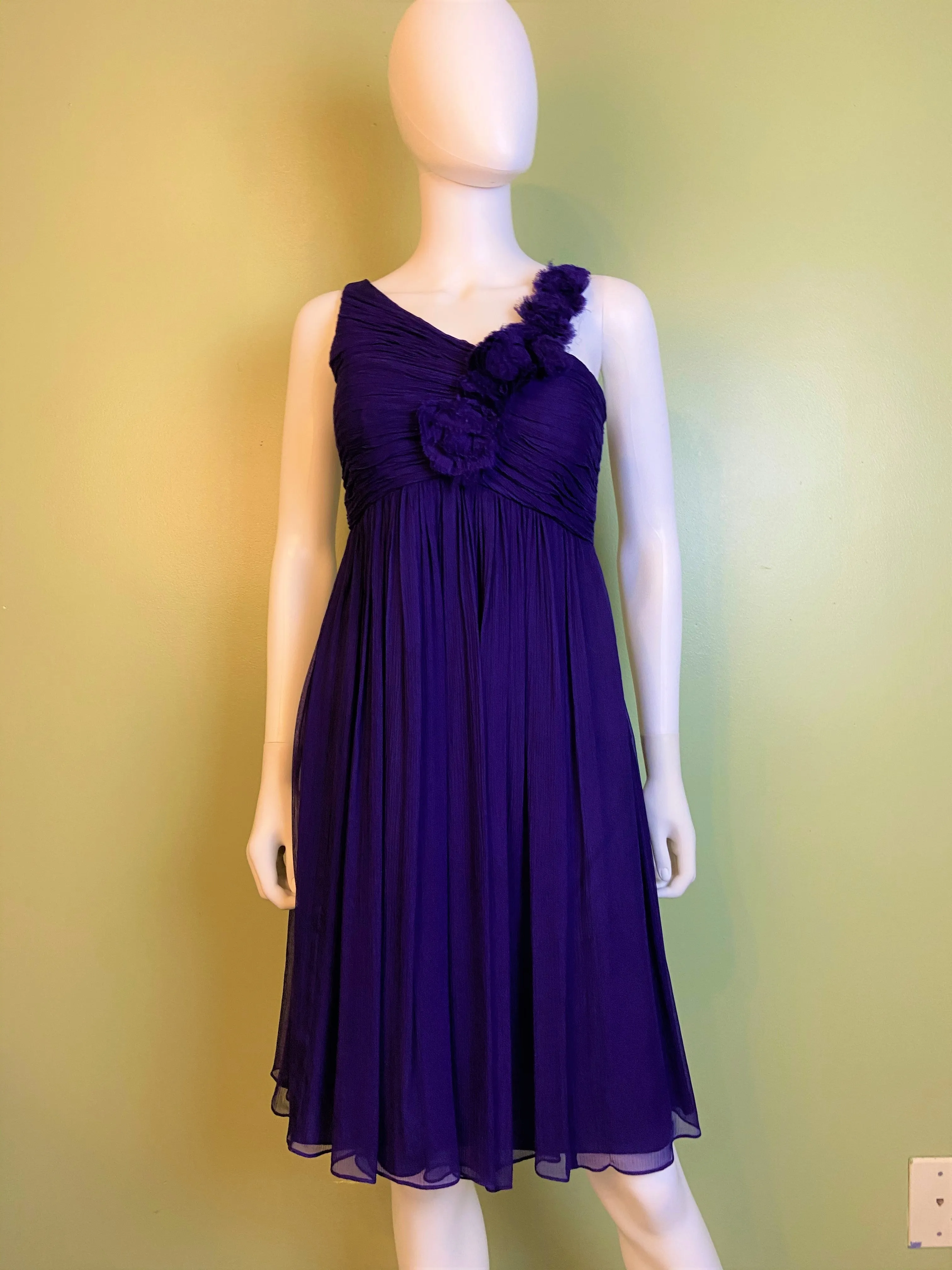 Maggy London Purple Silk Pleated Asymetrical Dress