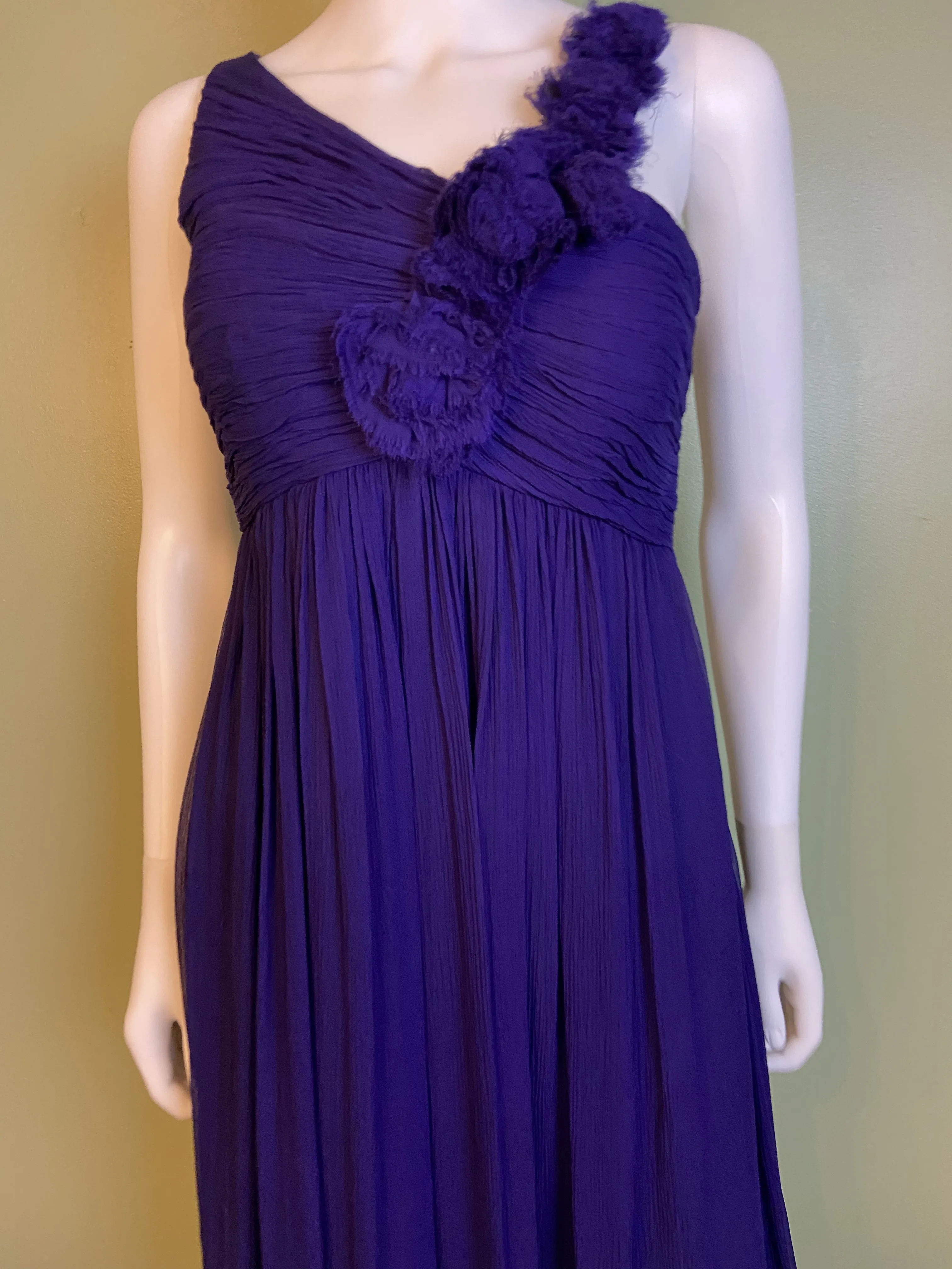 Maggy London Purple Silk Pleated Asymetrical Dress