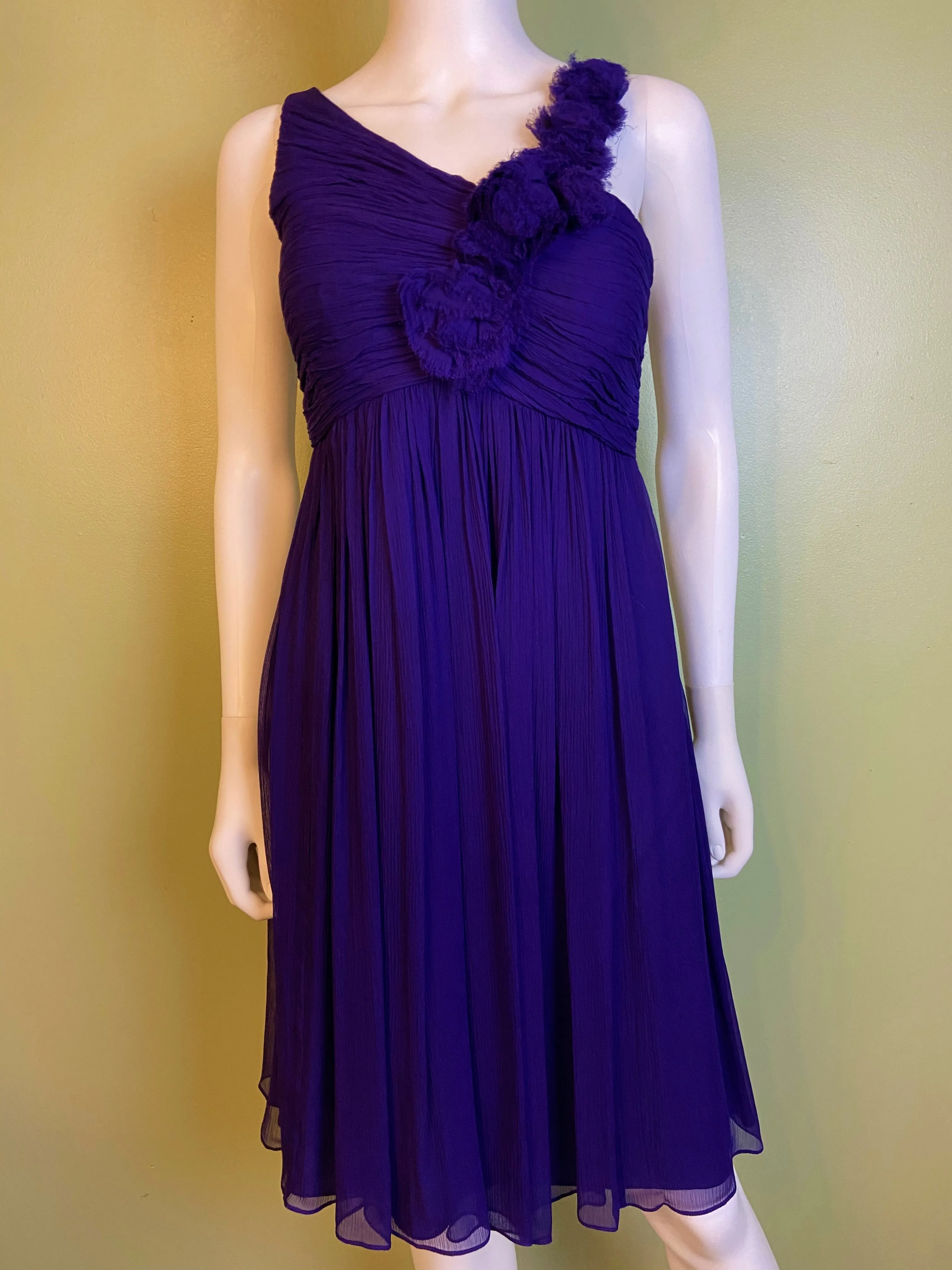 Maggy London Purple Silk Pleated Asymetrical Dress