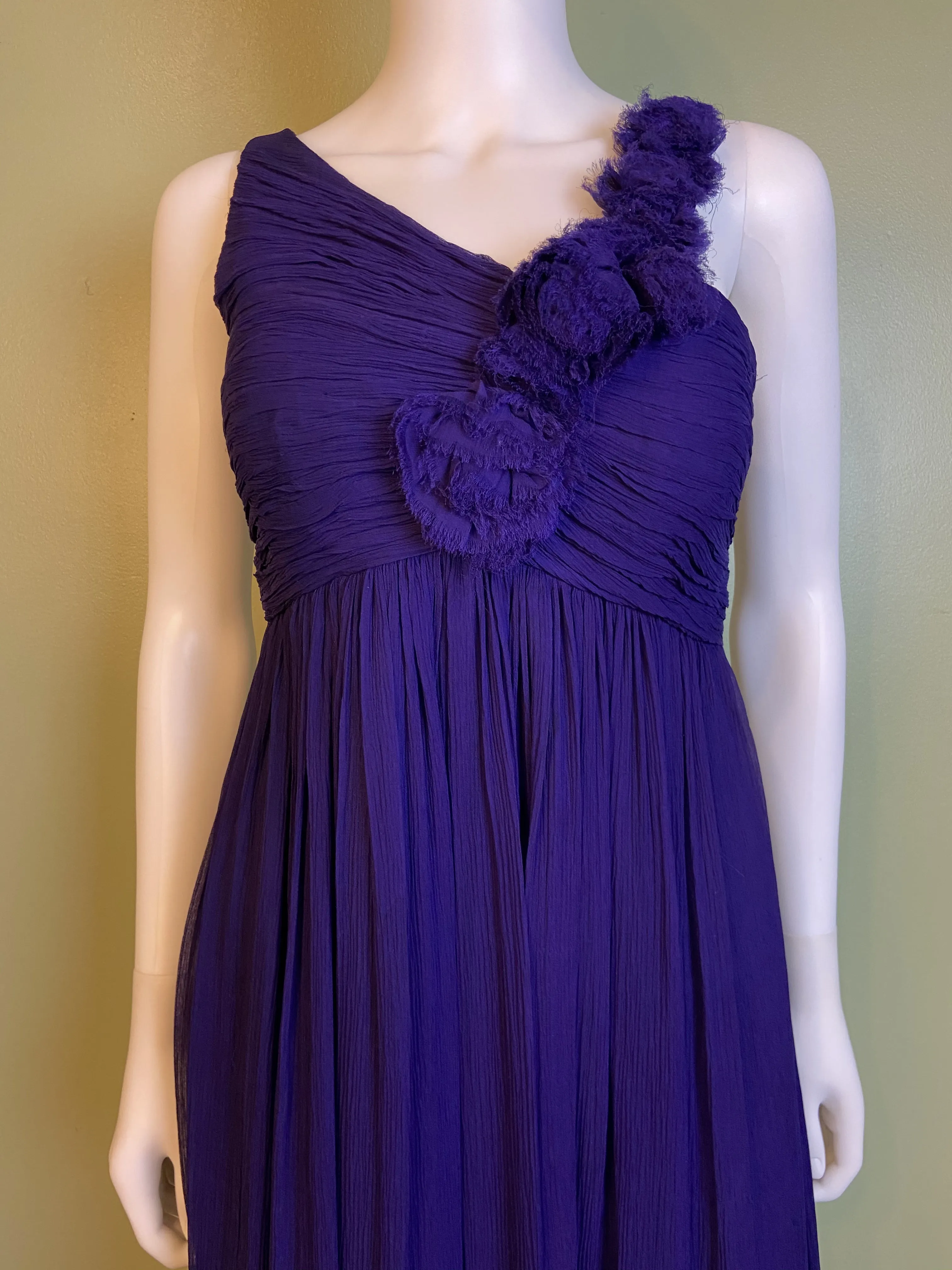 Maggy London Purple Silk Pleated Asymetrical Dress