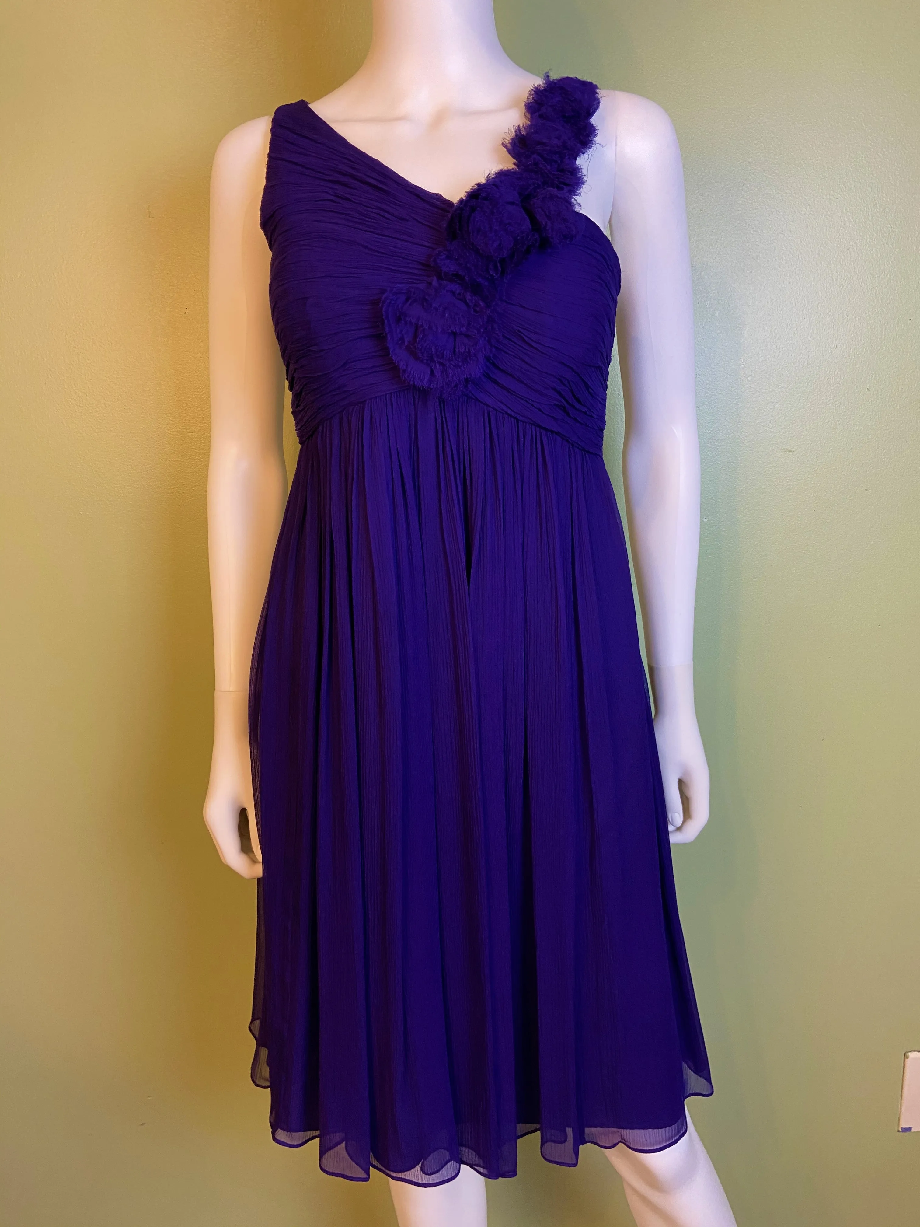 Maggy London Purple Silk Pleated Asymetrical Dress