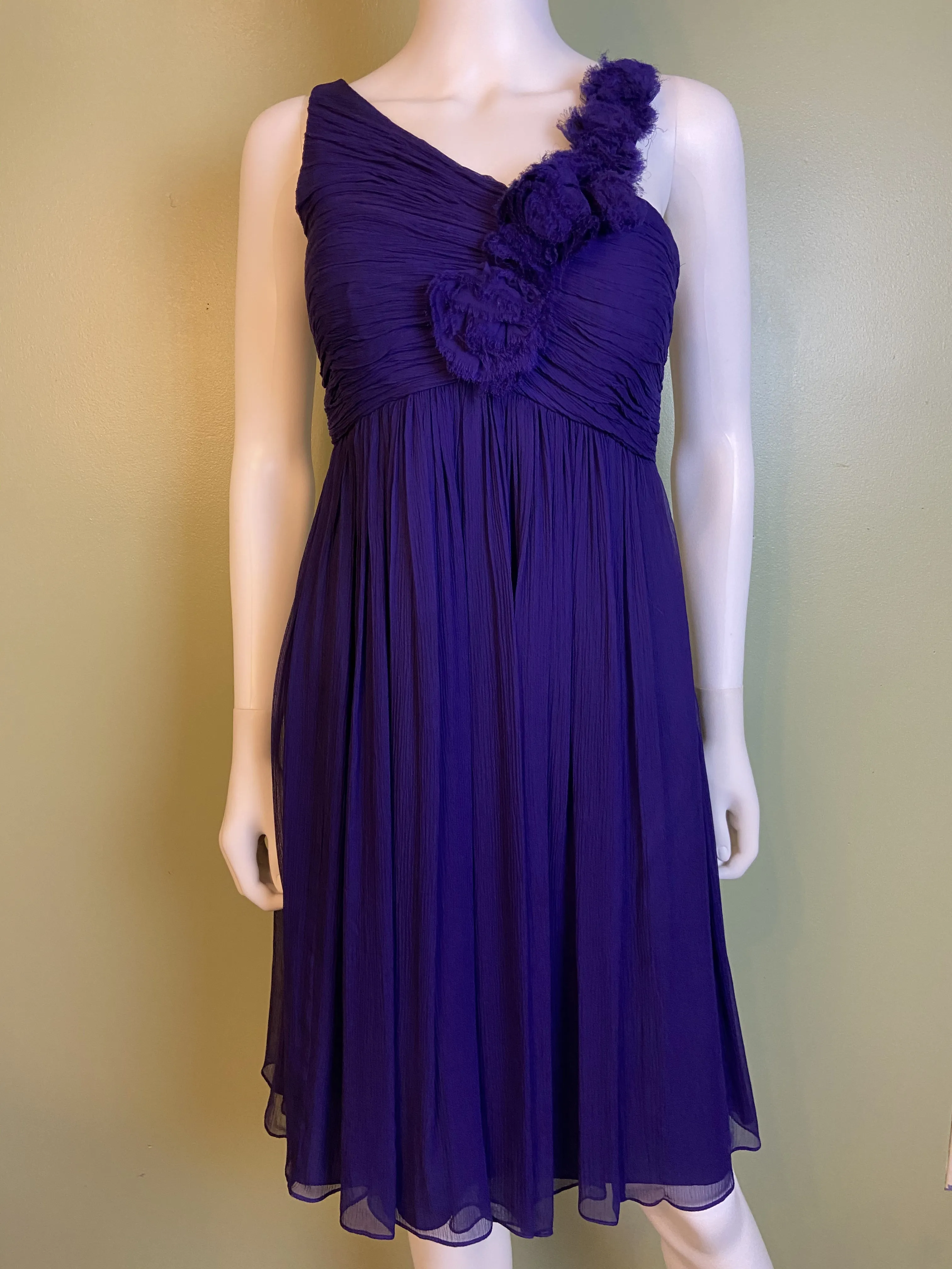 Maggy London Purple Silk Pleated Asymetrical Dress