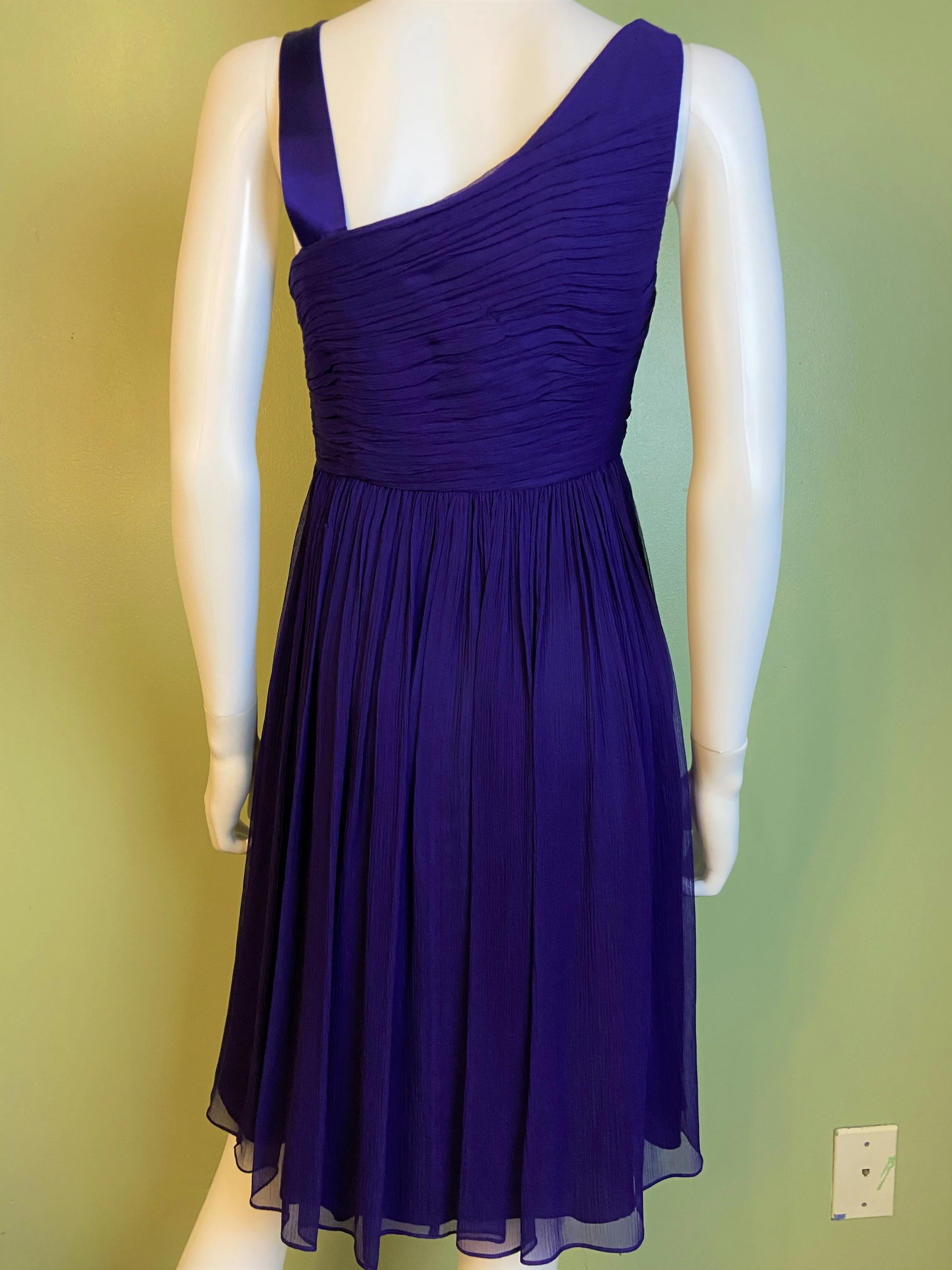 Maggy London Purple Silk Pleated Asymetrical Dress