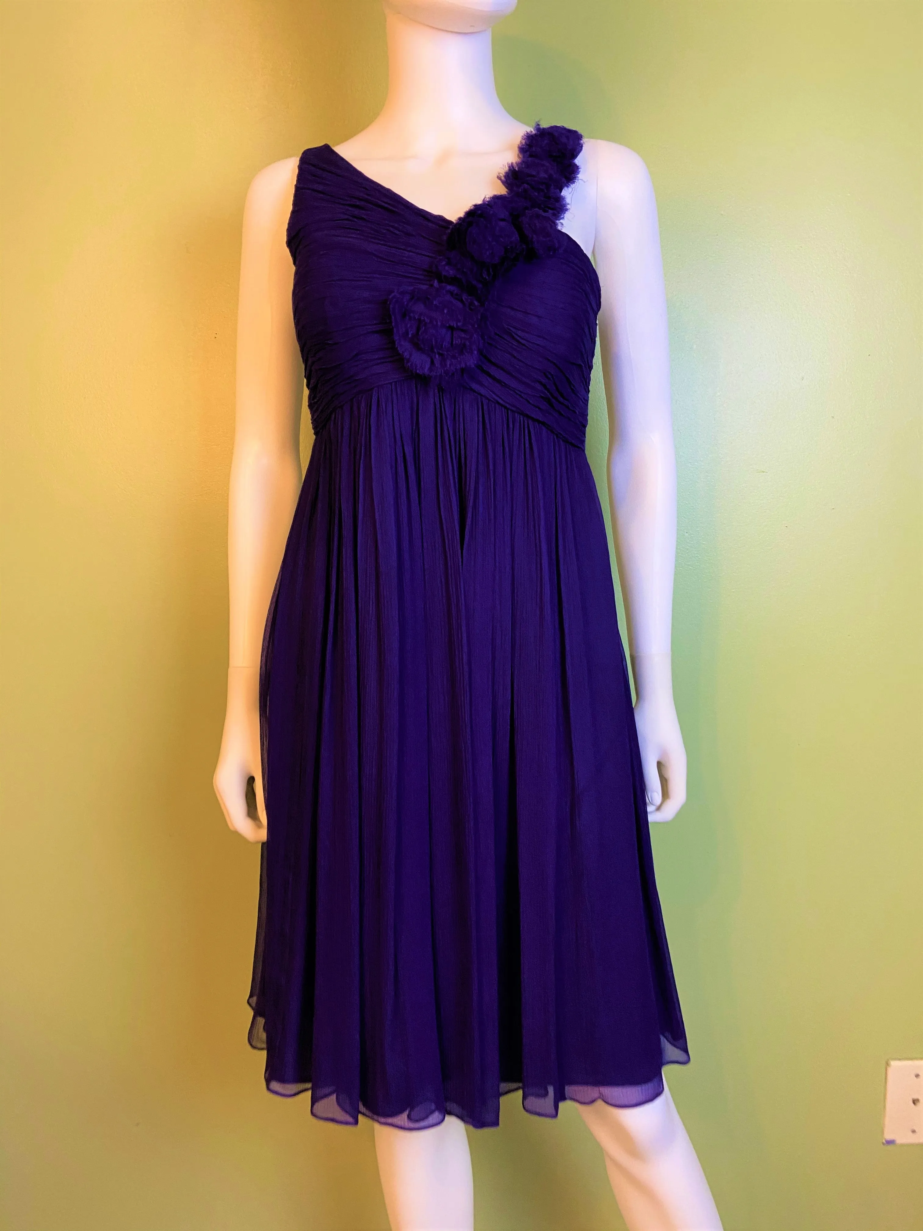 Maggy London Purple Silk Pleated Asymetrical Dress