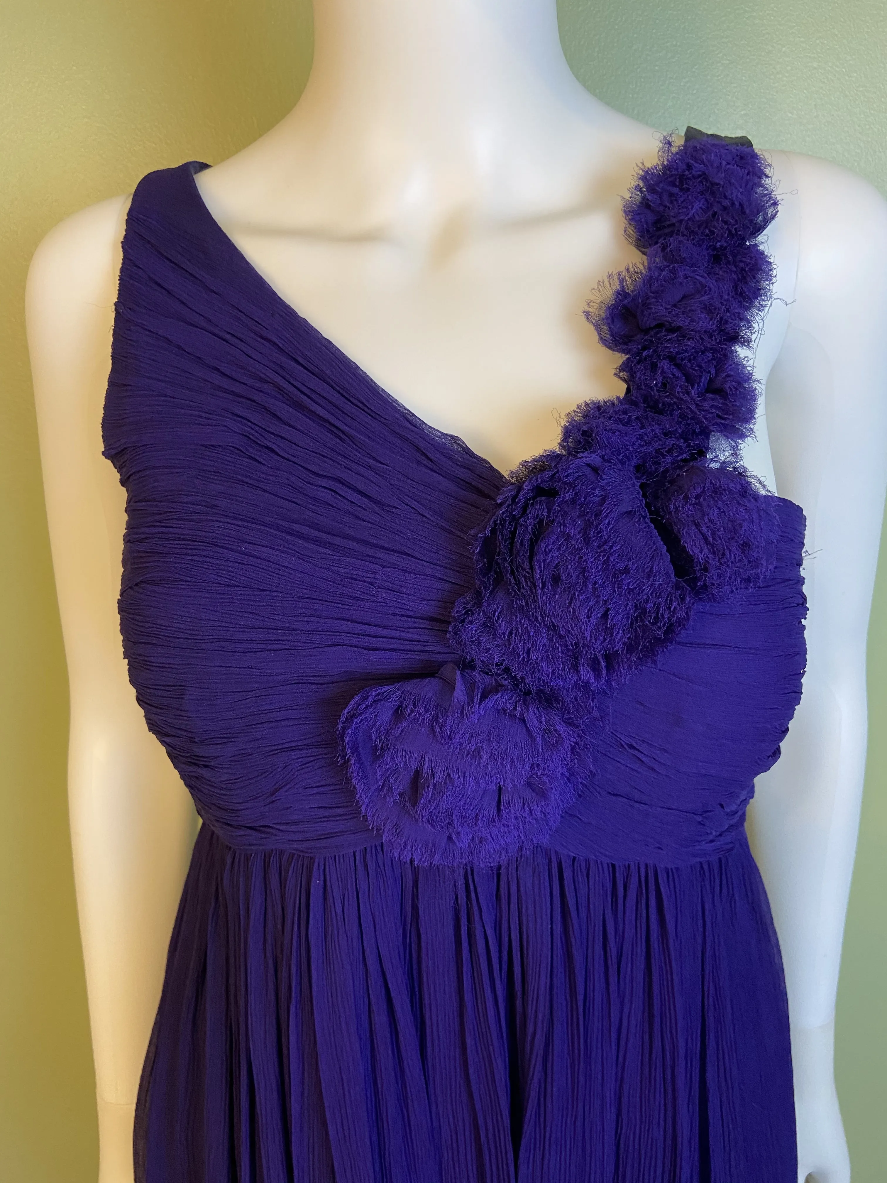 Maggy London Purple Silk Pleated Asymetrical Dress
