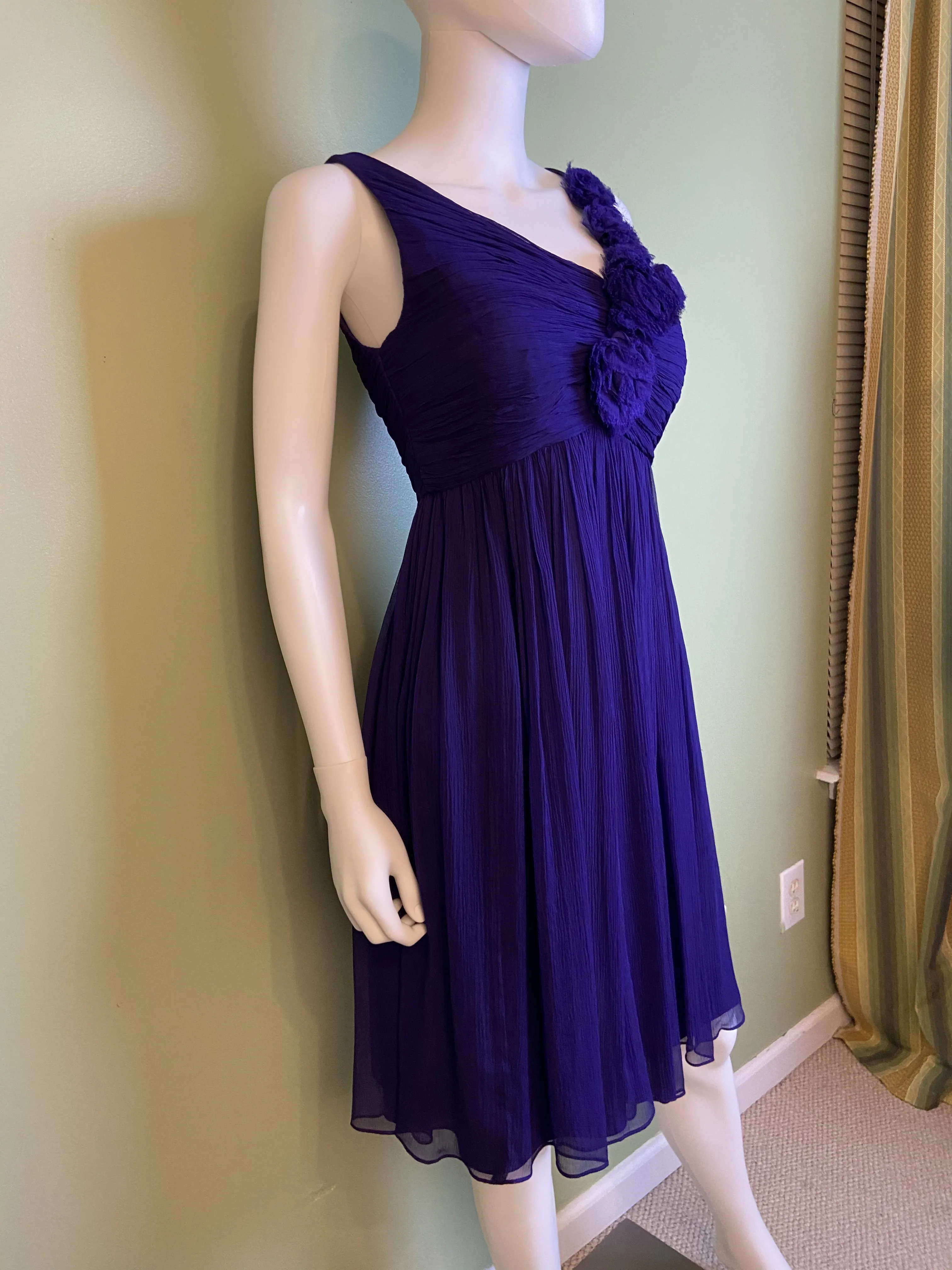 Maggy London Purple Silk Pleated Asymetrical Dress