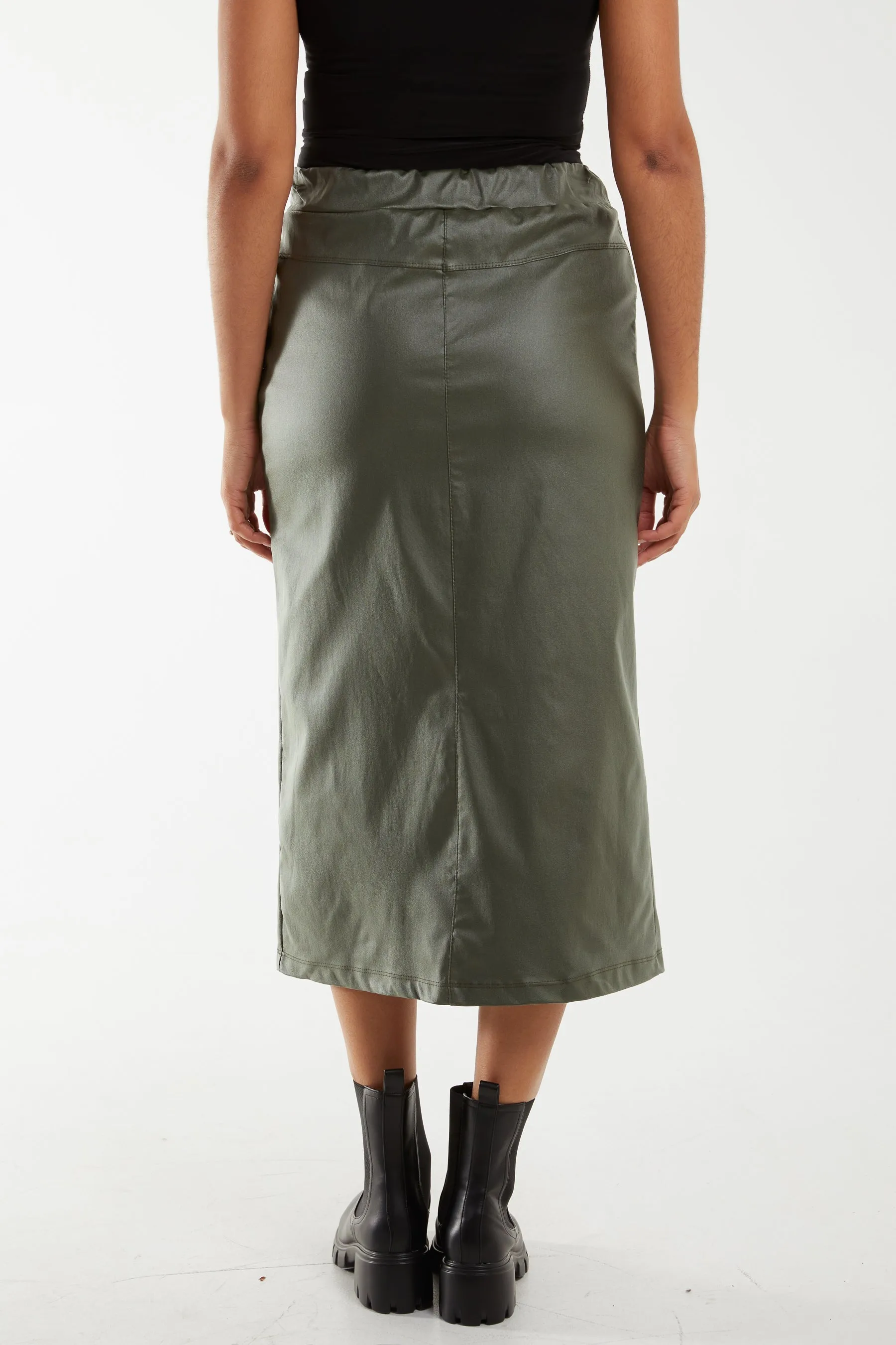 Magic String PU Coated Midi Skirt