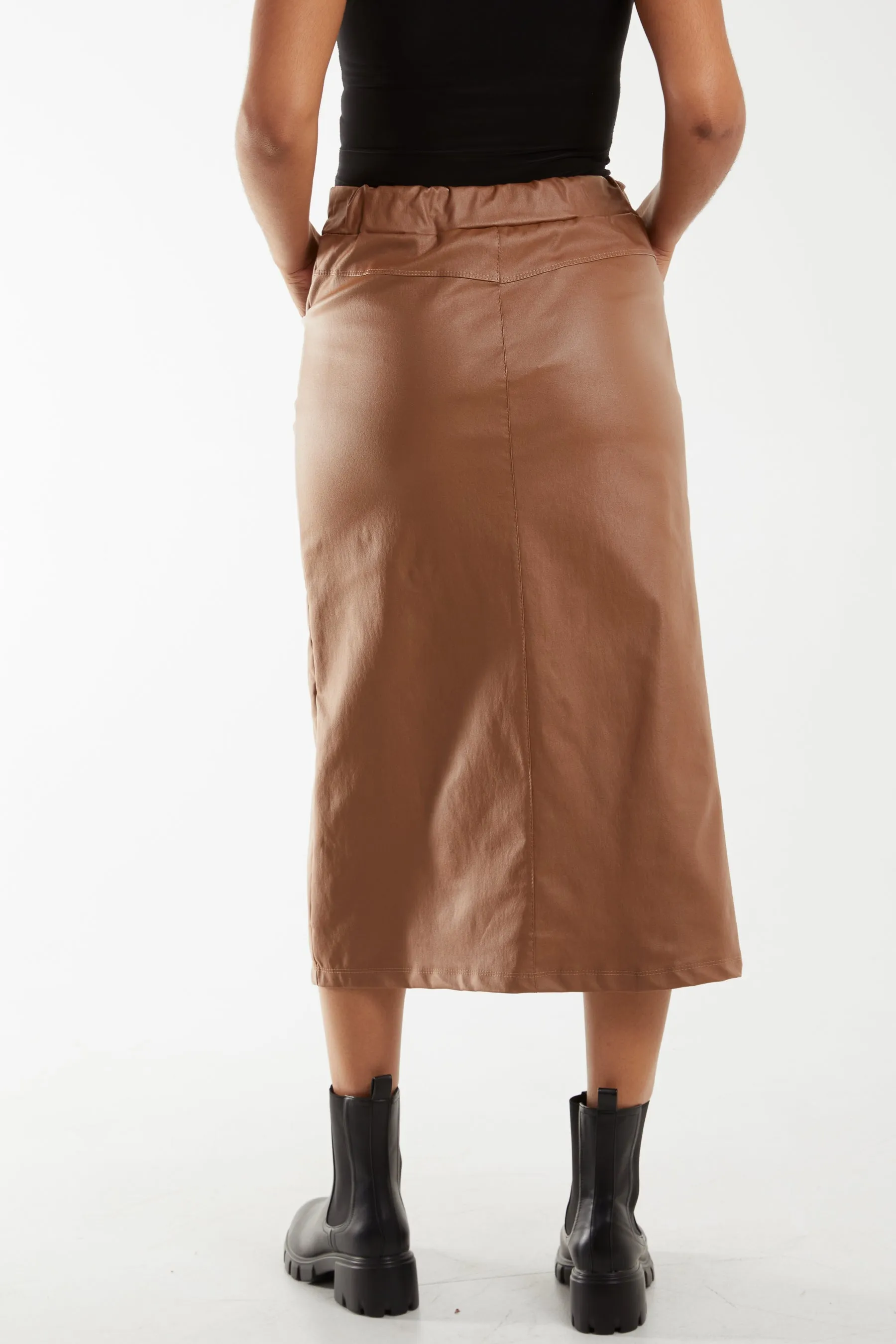 Magic String PU Coated Midi Skirt