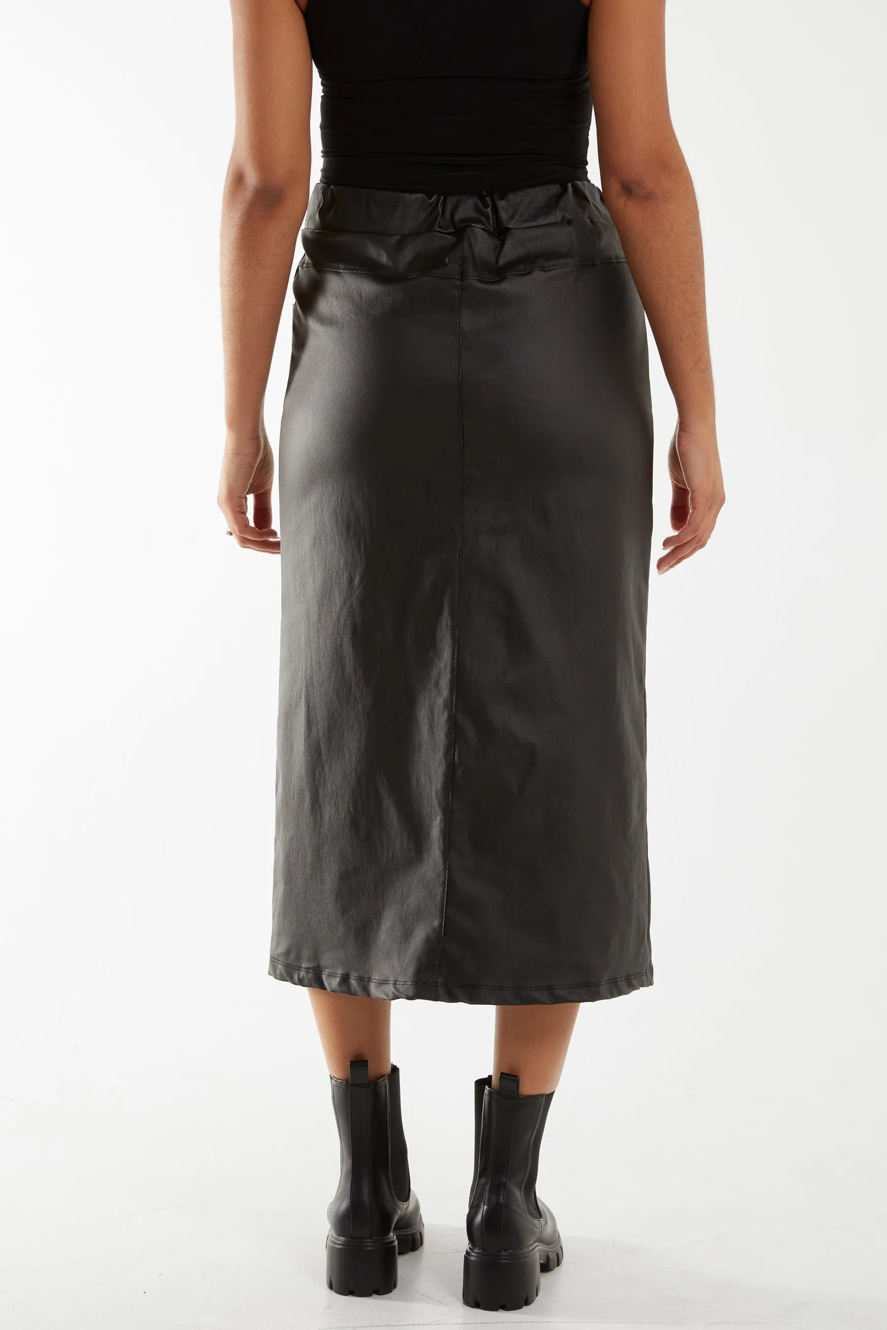 Magic String PU Coated Midi Skirt
