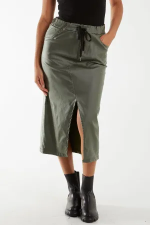 Magic String PU Coated Midi Skirt