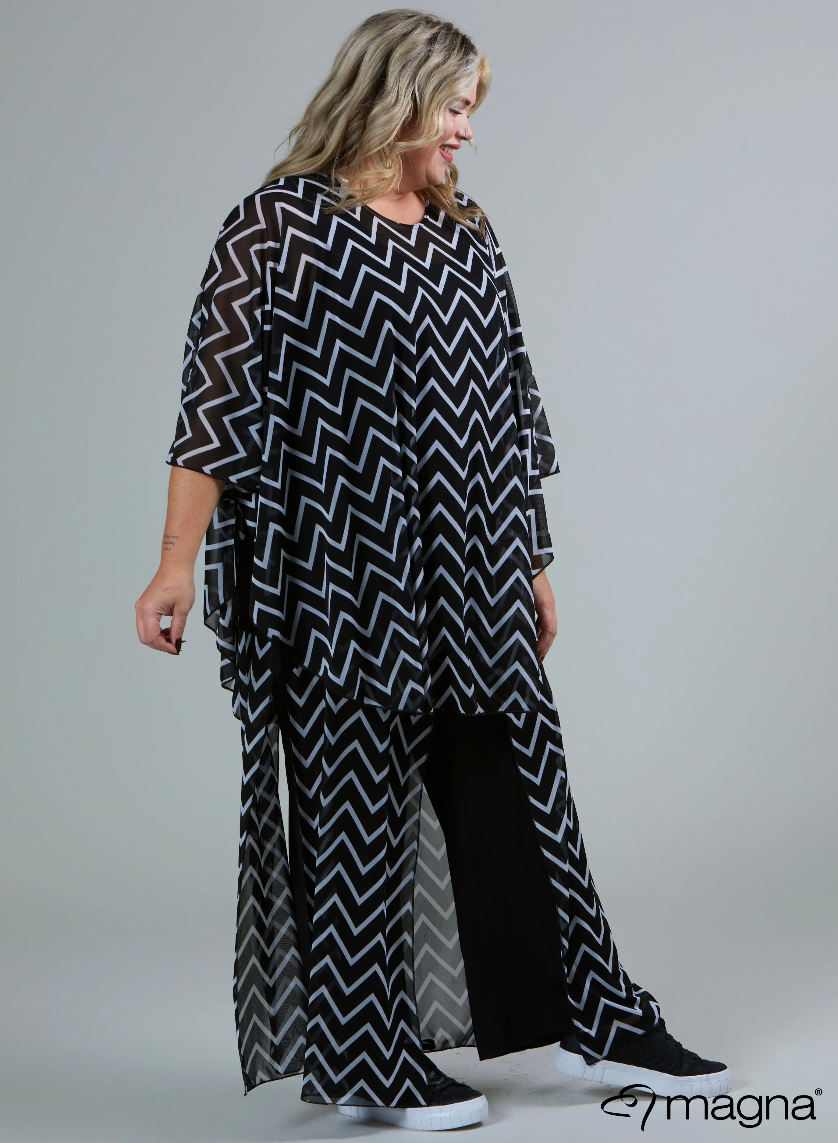 Magna Printed Chiffon Poncho Big Chevron