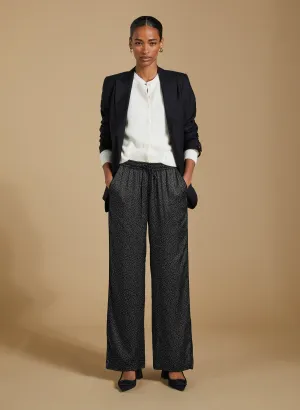 Mandy Printed Satin Trousers | Black Mini Spot
