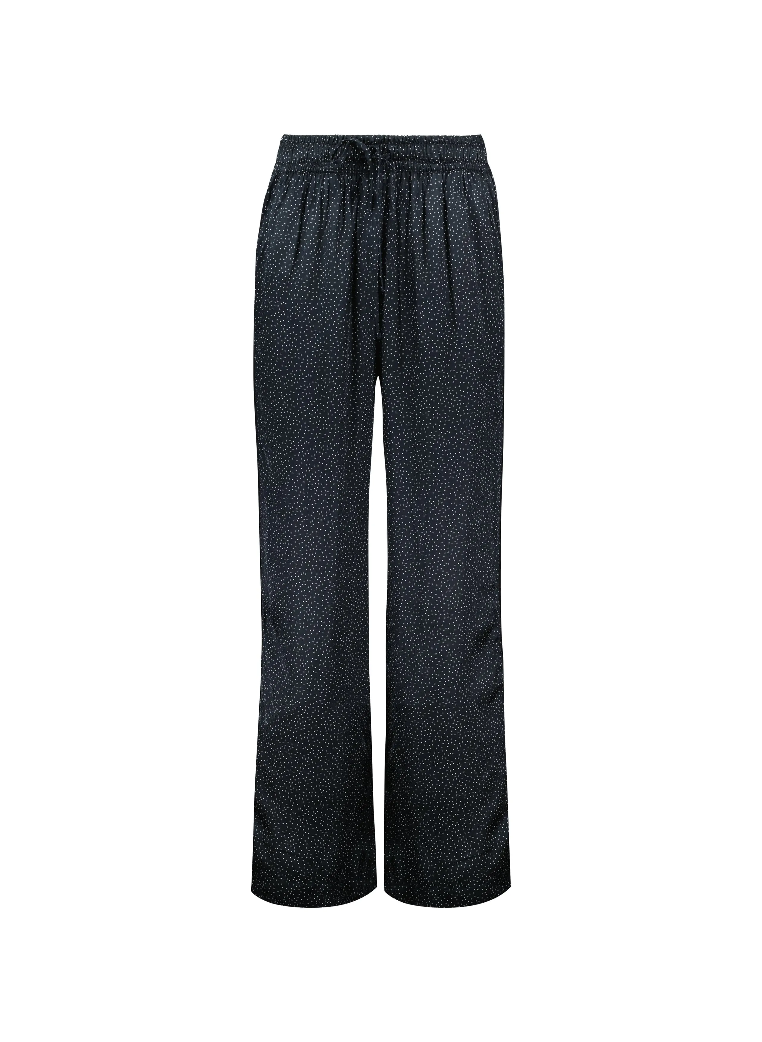 Mandy Printed Satin Trousers | Black Mini Spot
