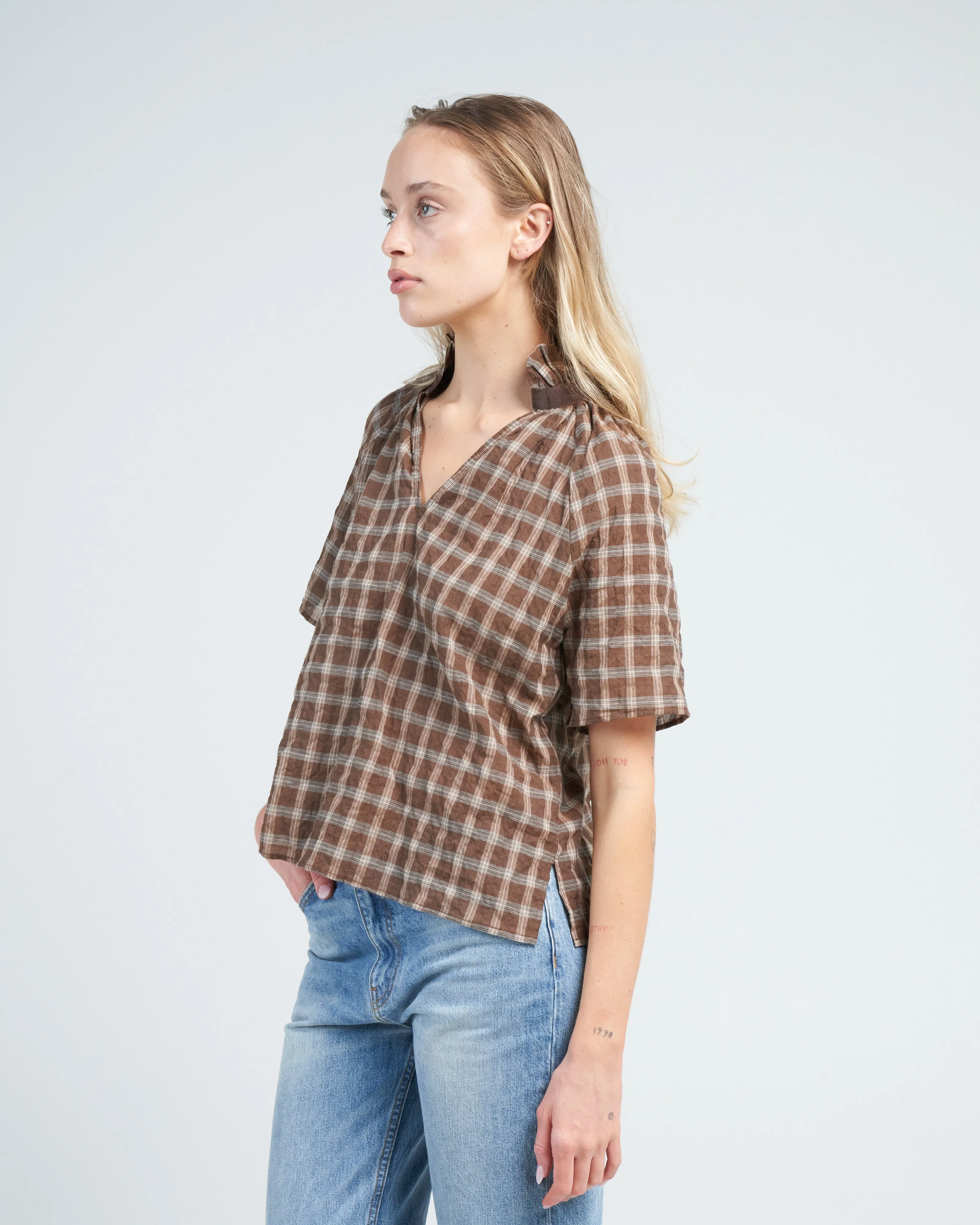 margot plaid top - hazelnut
