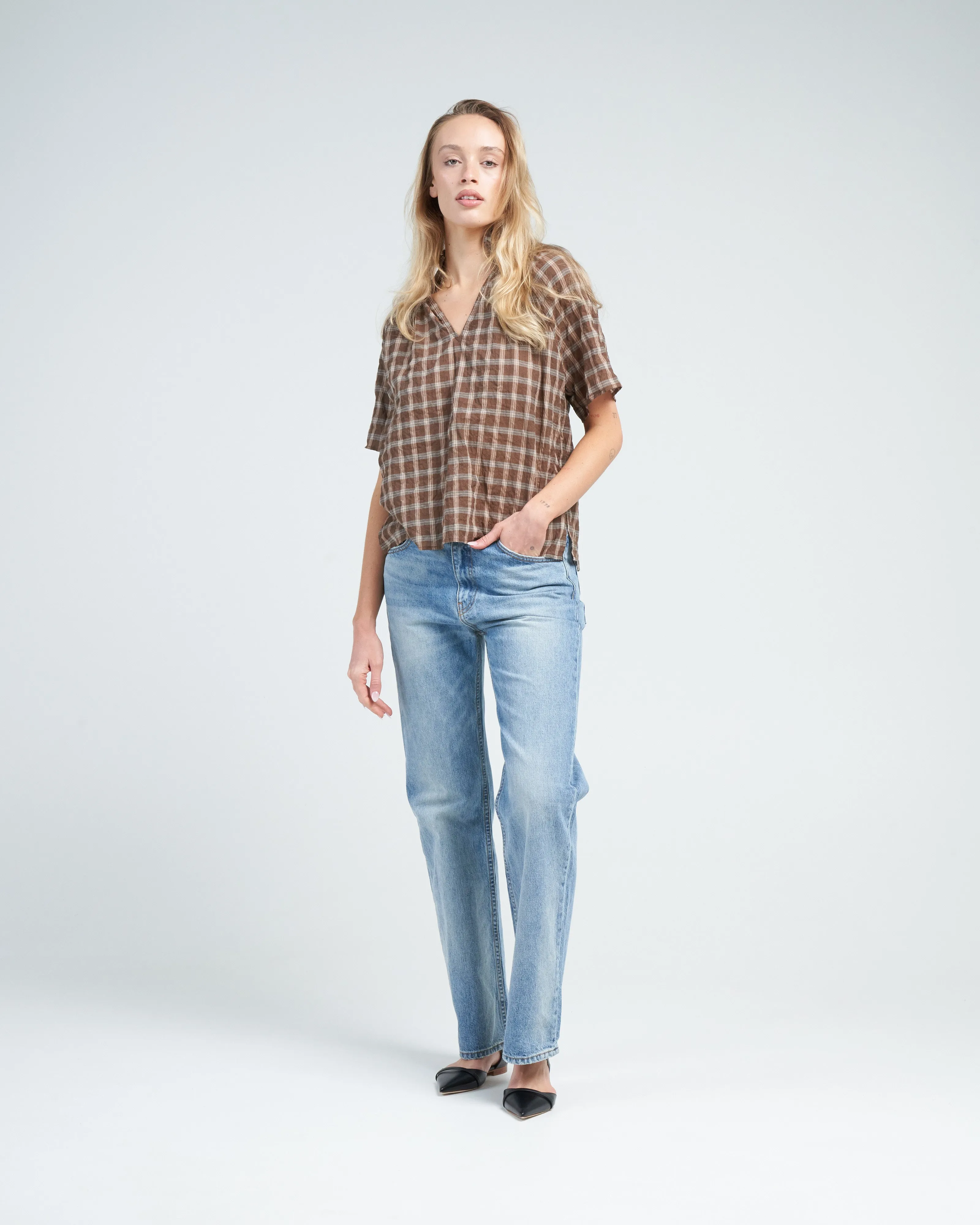 margot plaid top - hazelnut