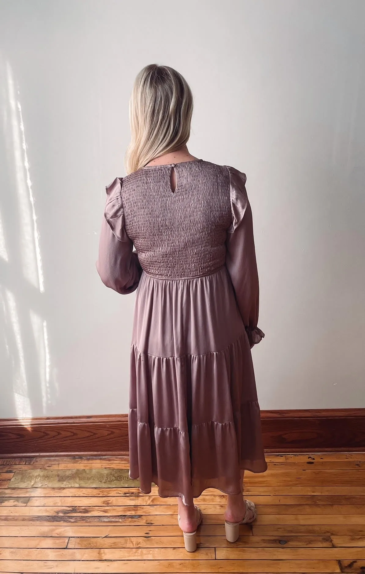 Mauve Silk Smocked Dress