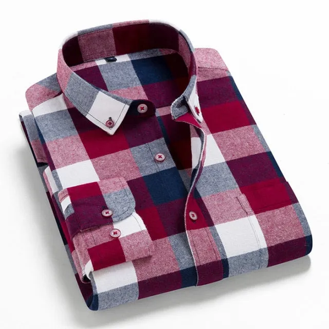 Men Flannel Plaid Shirt Casual Long Sleeve Shirt Comfort