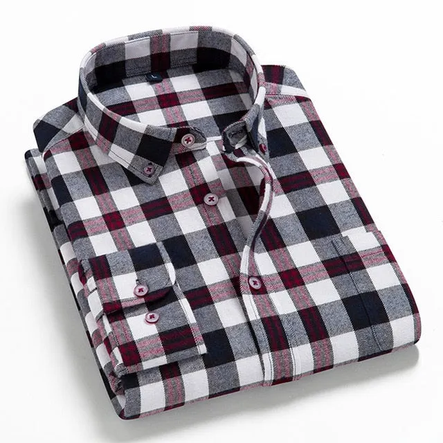 Men Flannel Plaid Shirt Casual Long Sleeve Shirt Comfort