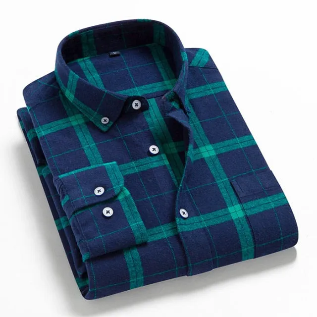 Men Flannel Plaid Shirt Casual Long Sleeve Shirt Comfort