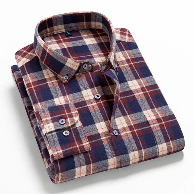 Men Flannel Plaid Shirt Casual Long Sleeve Shirt Comfort