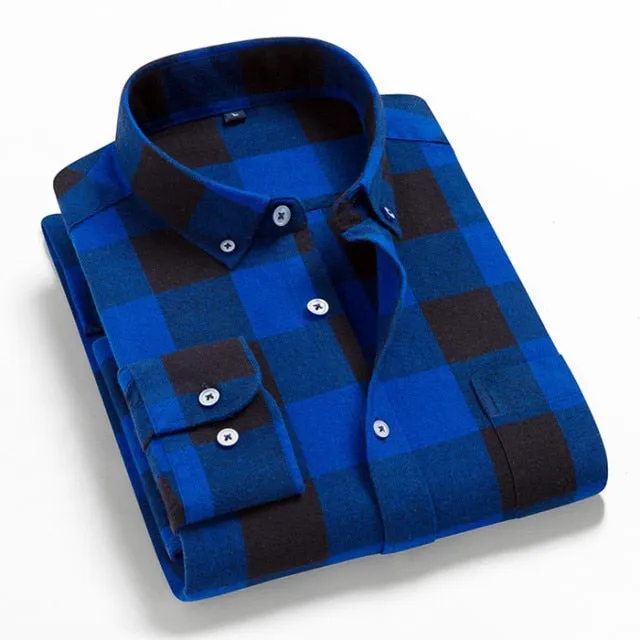 Men Flannel Plaid Shirt Casual Long Sleeve Shirt Comfort