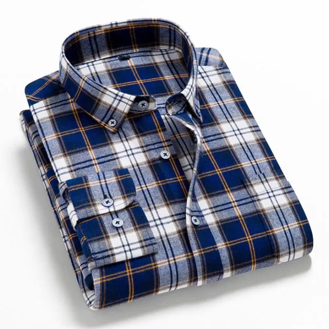 Men Flannel Plaid Shirt Casual Long Sleeve Shirt Comfort