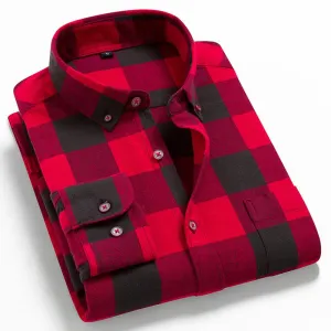Men Flannel Plaid Shirt Casual Long Sleeve Shirt Comfort