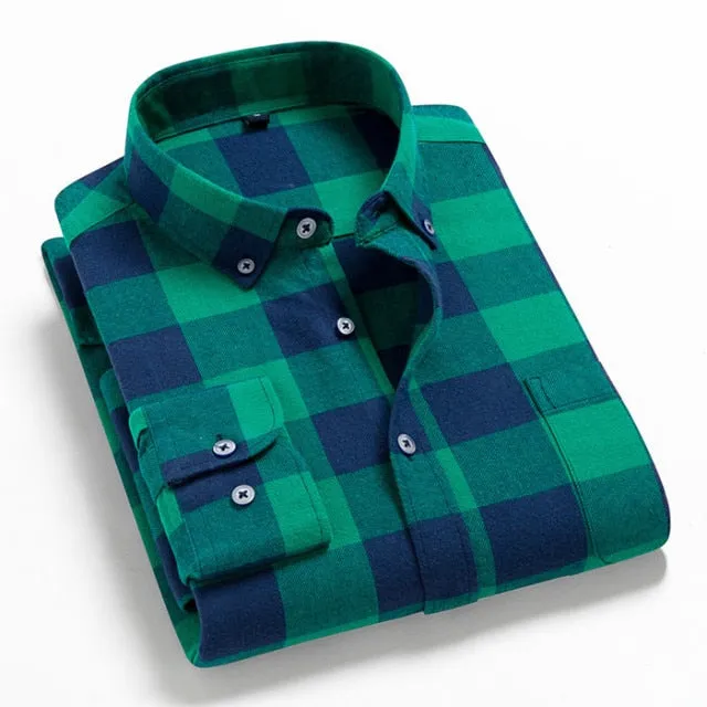Men Flannel Plaid Shirt Casual Long Sleeve Shirt Comfort