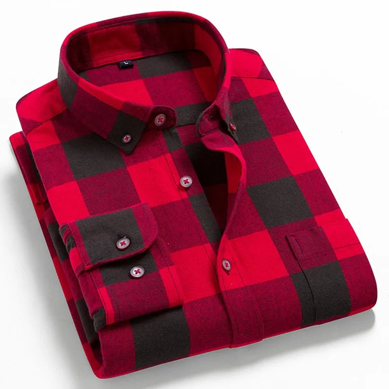 Men Flannel Plaid Shirt Casual Long Sleeve Shirt Comfort