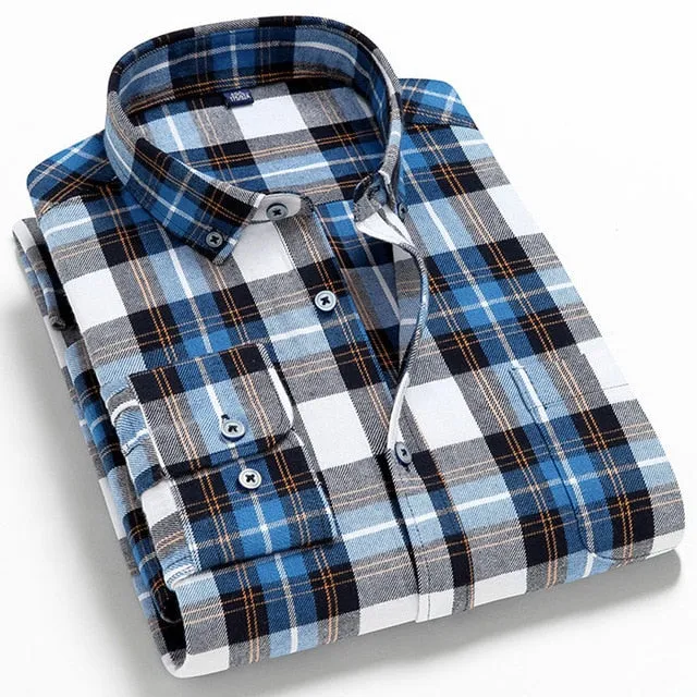 Men Flannel Plaid Shirt Casual Long Sleeve Shirt Comfort