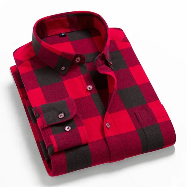 Men Flannel Plaid Shirt Casual Long Sleeve Shirt Comfort