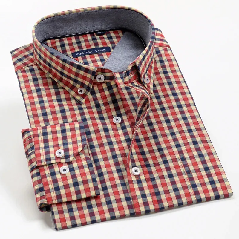 men's blue striped shirt Men's loose cotton plaid long sleeve shirt Large