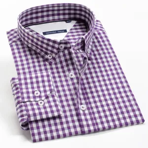 men's blue striped shirt Men's loose cotton plaid long sleeve shirt Large