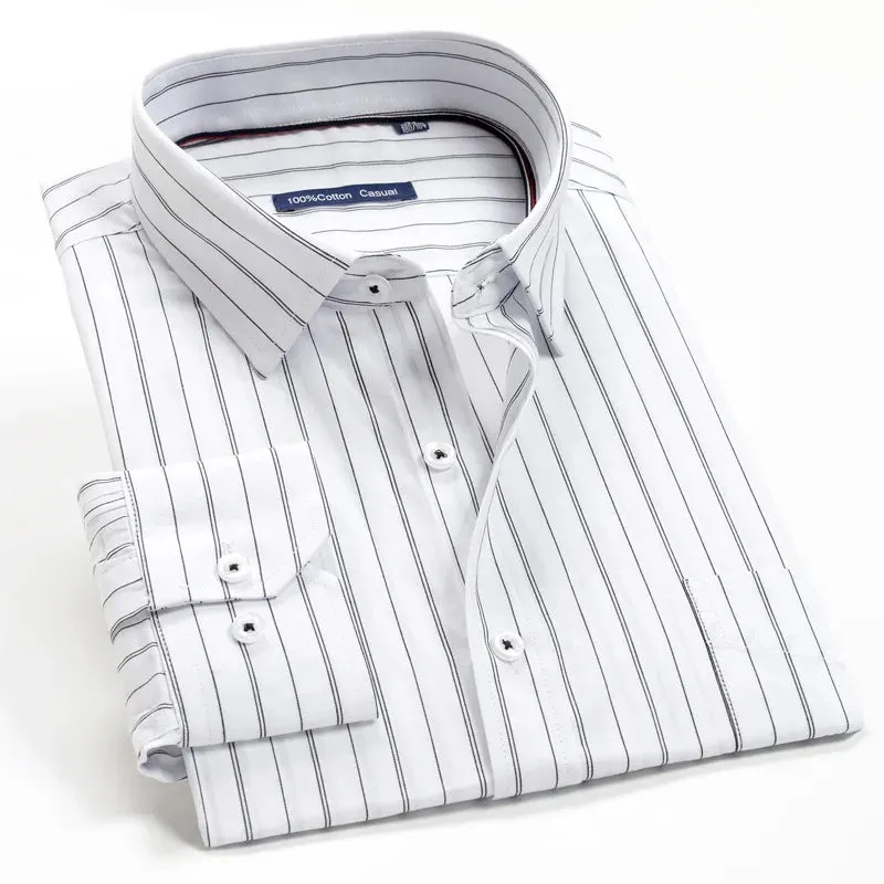 men's blue striped shirt Men's loose cotton plaid long sleeve shirt Large