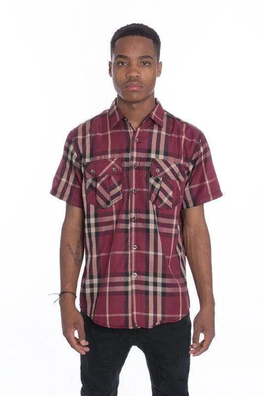 Mens Casual Short Sleeve Checker Shirts