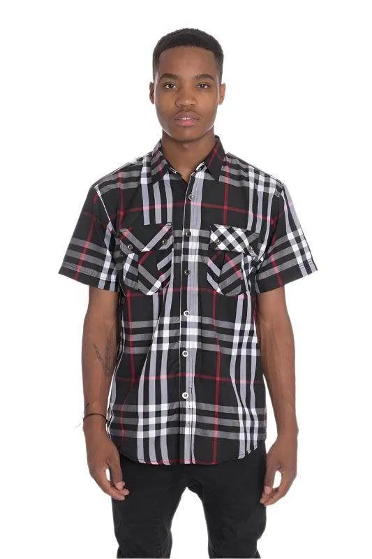 Mens Casual Short Sleeve Checker Shirts