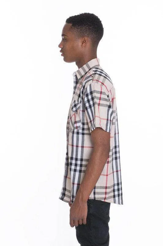 Mens Casual Short Sleeve Checker Shirts