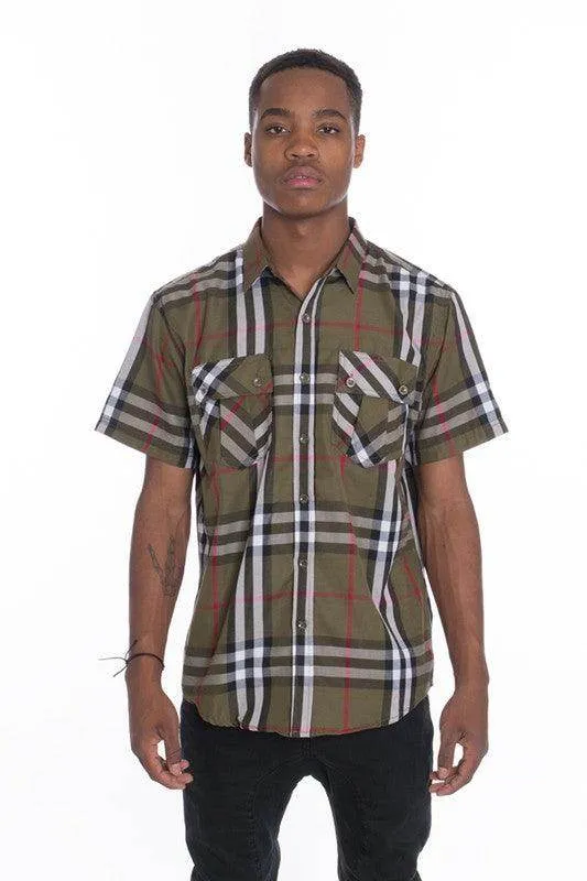 Mens Casual Short Sleeve Checker Shirts