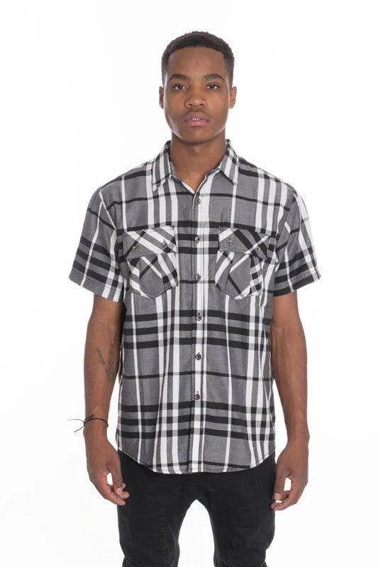 Mens Casual Short Sleeve Checker Shirts