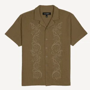 Mens Cool Knit Seersucker Puff Print Camp Shirt - Elmwood / Scroll Floral