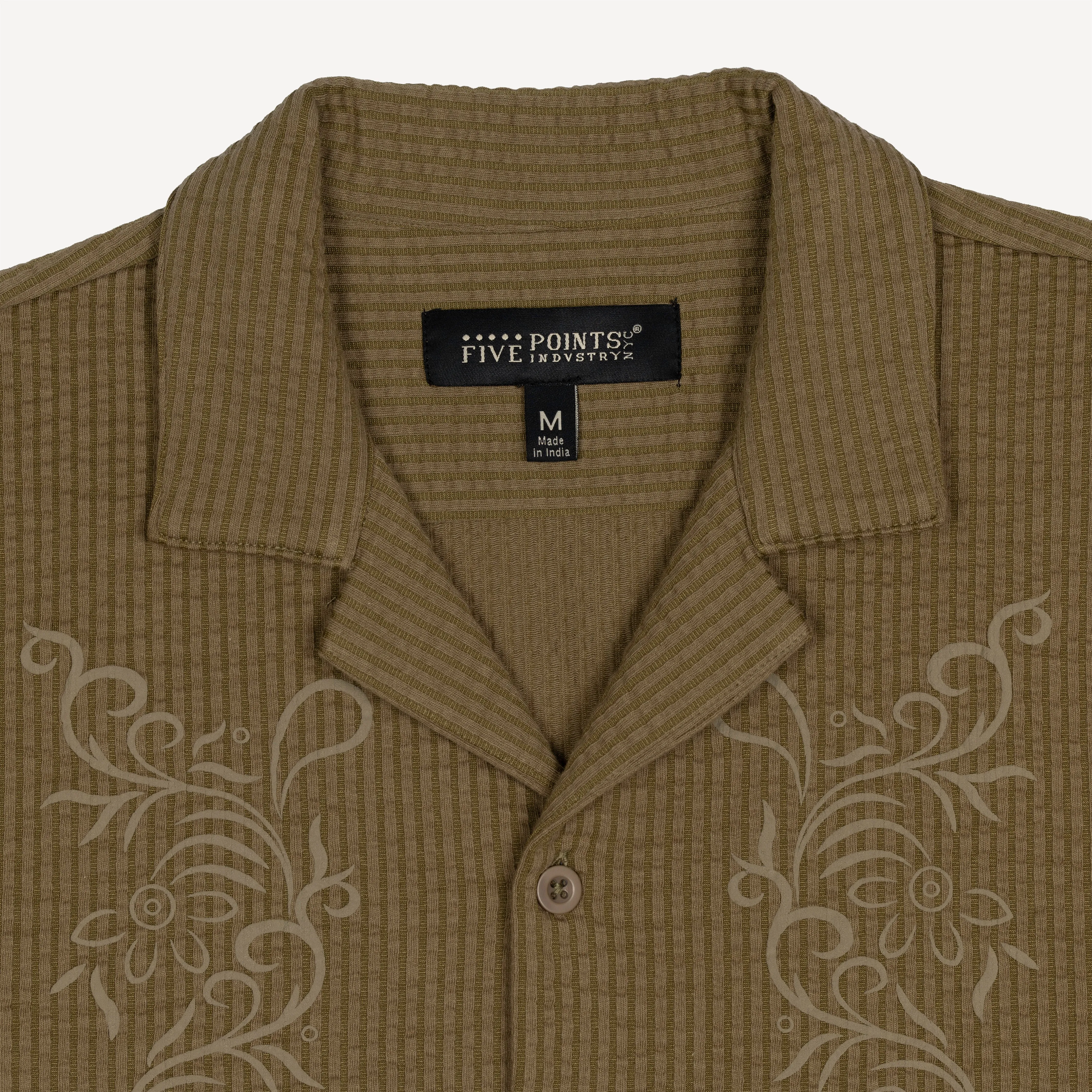 Mens Cool Knit Seersucker Puff Print Camp Shirt - Elmwood / Scroll Floral