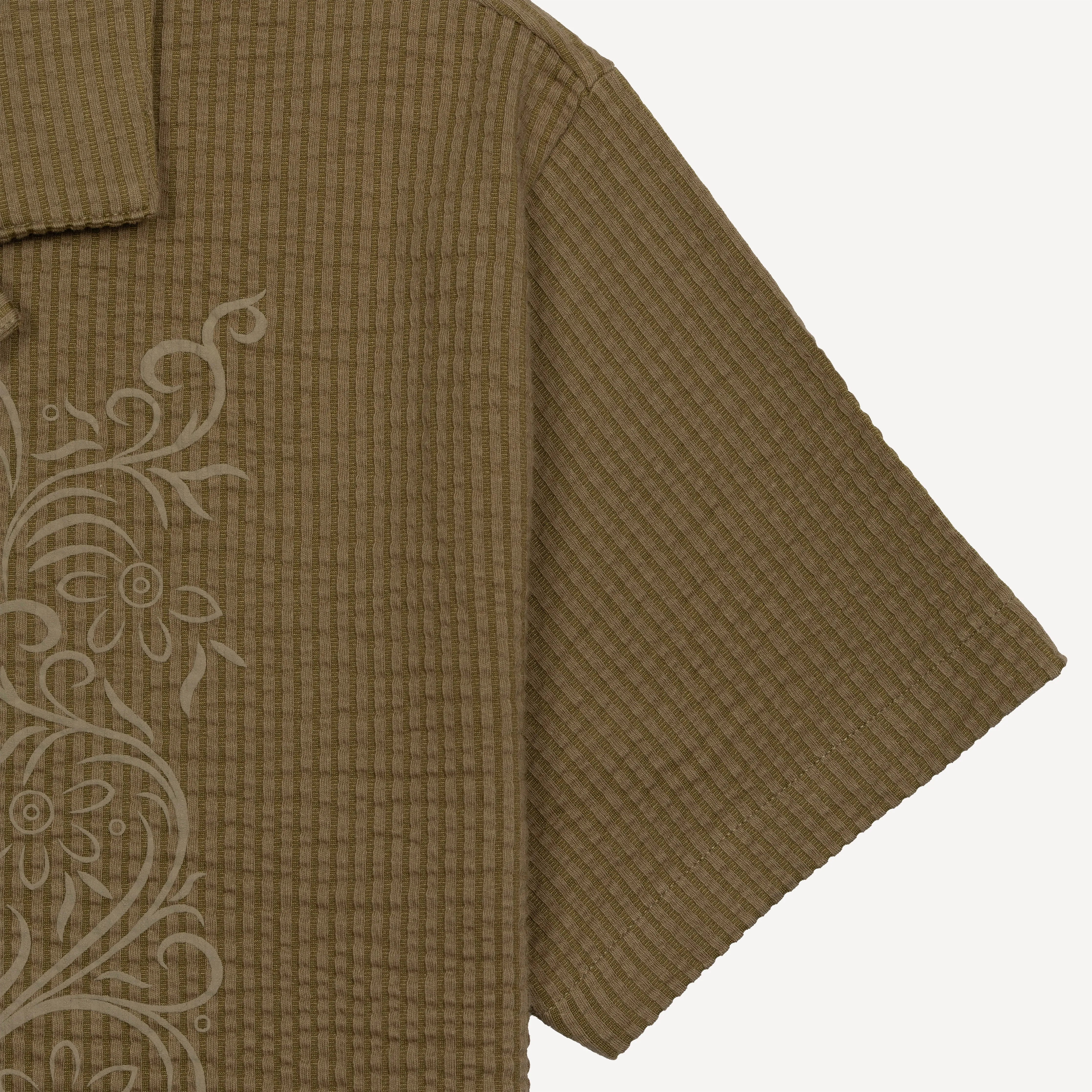 Mens Cool Knit Seersucker Puff Print Camp Shirt - Elmwood / Scroll Floral
