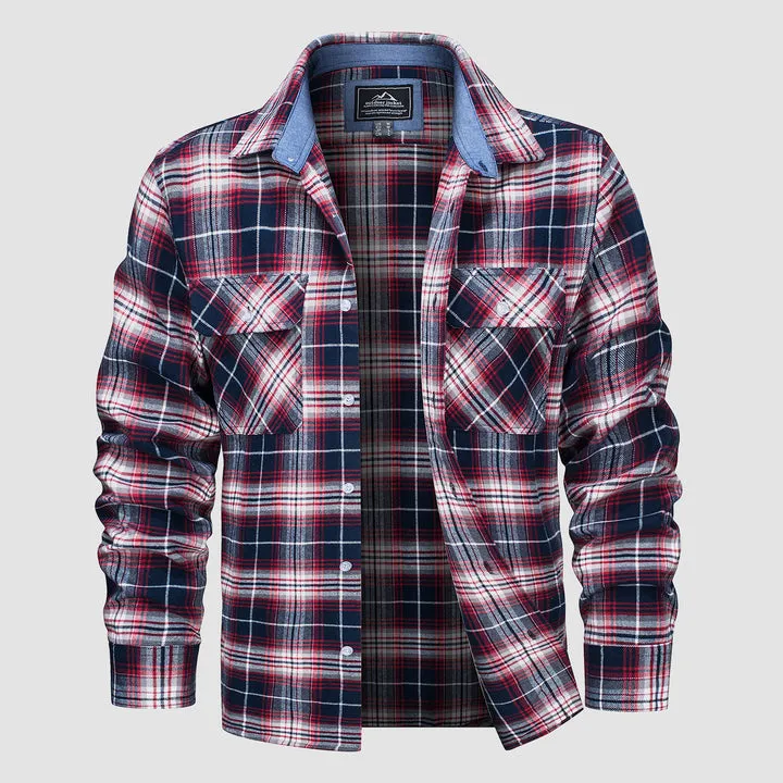 Men's Cotton Flannel Shirts Long Sleeve Casual Button Down Plaid Fleece Shirts 2 Pockets