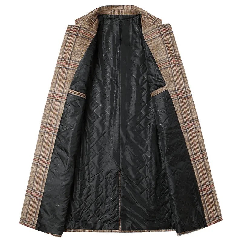 Men's Mid Length Plaid Wool Blend Overcoat