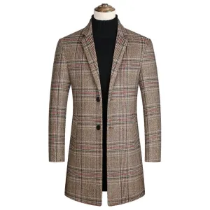 Men's Mid Length Plaid Wool Blend Overcoat