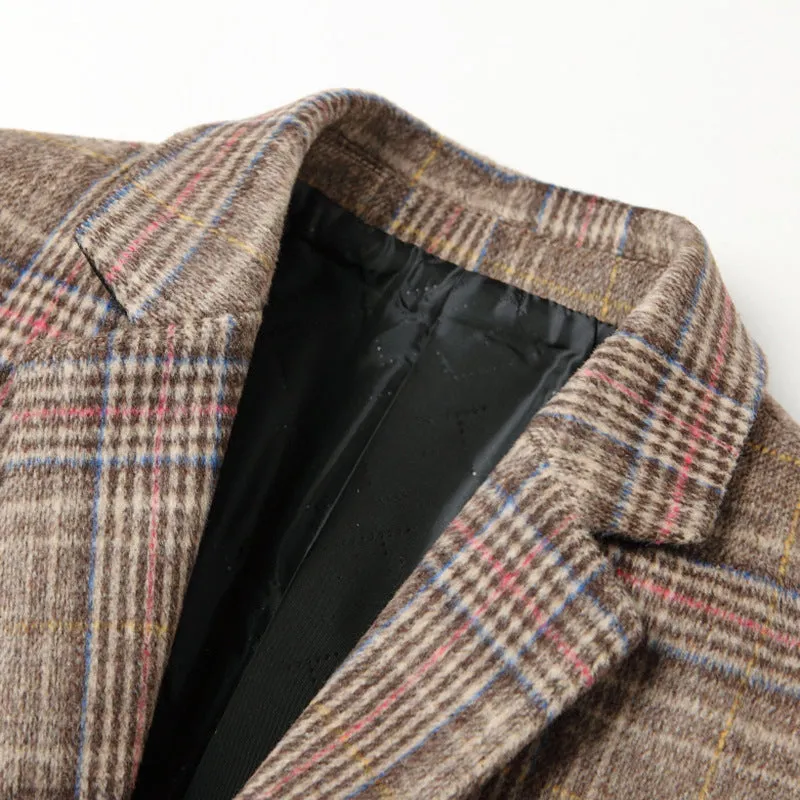 Men's Mid Length Plaid Wool Blend Overcoat