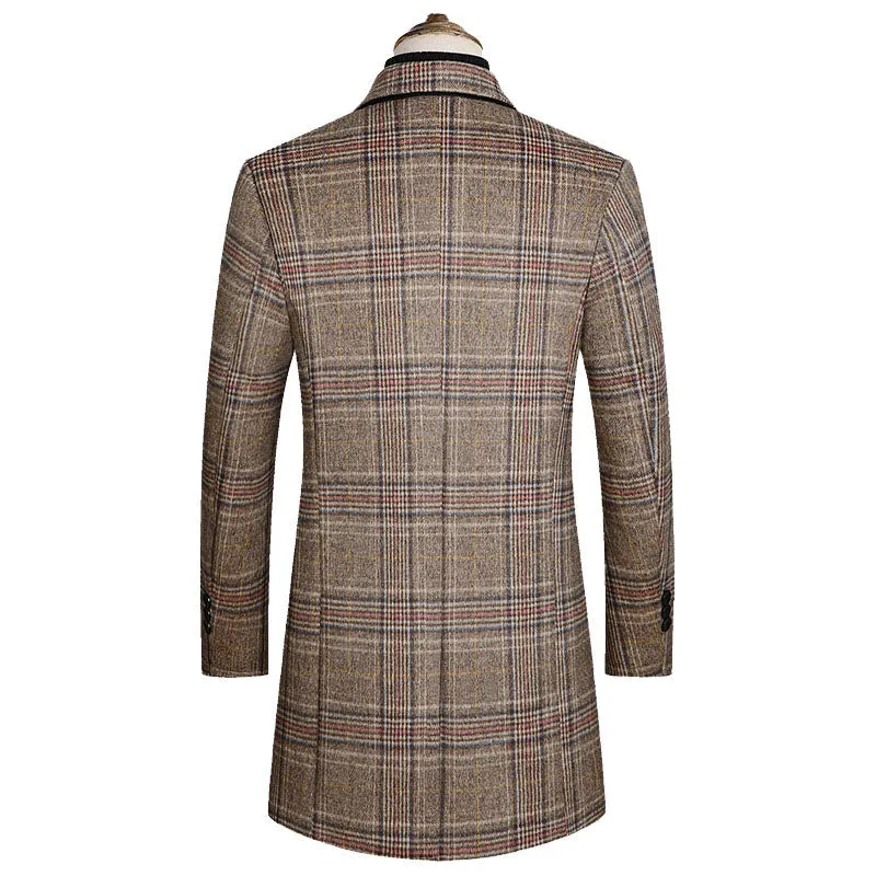 Men's Mid Length Plaid Wool Blend Overcoat